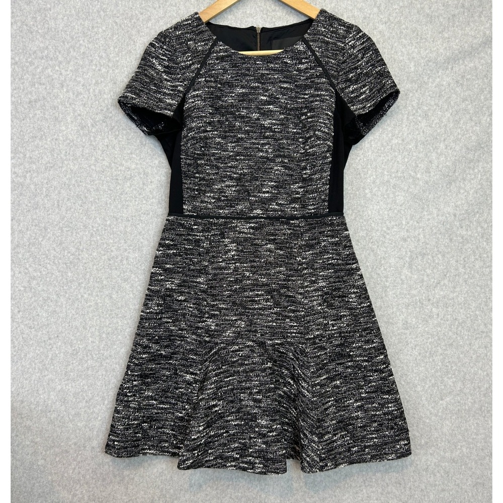 J.Crew Fit & Flare Dress Black White Tweed Short Sleeve Preppy Academic Size 2